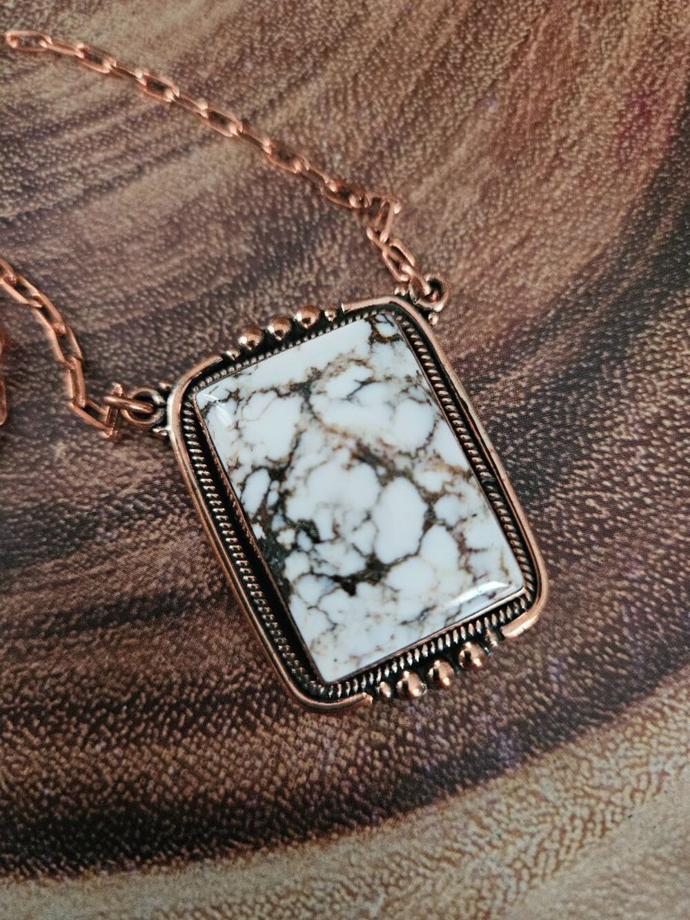 NWT Copper Wild Horse Jasper Rectangle Stone Necklace 20" Length